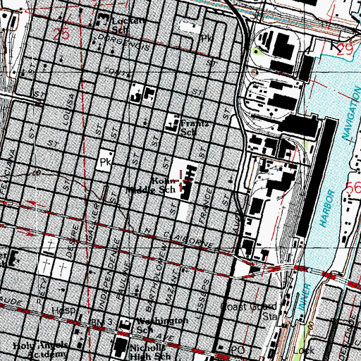 Topographic Map of Kohn Middle School, LA