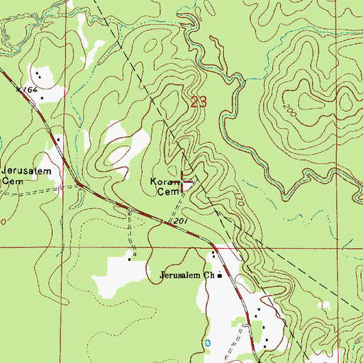 Topographic Map of Koran Cemetery, LA