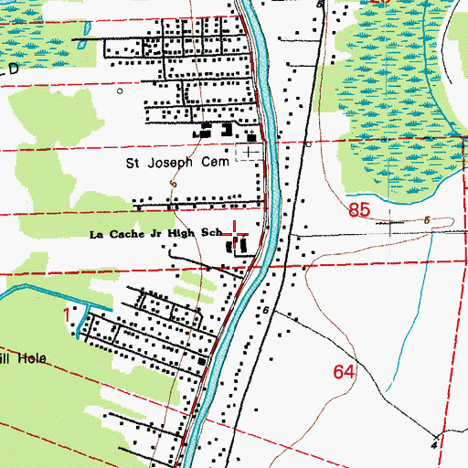 Topographic Map of Lacache Middle School, LA