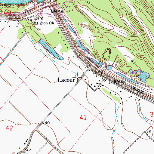 Topographic Map of Lacour, LA