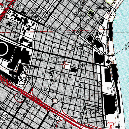 Topographic Map of Lafayette Square, LA
