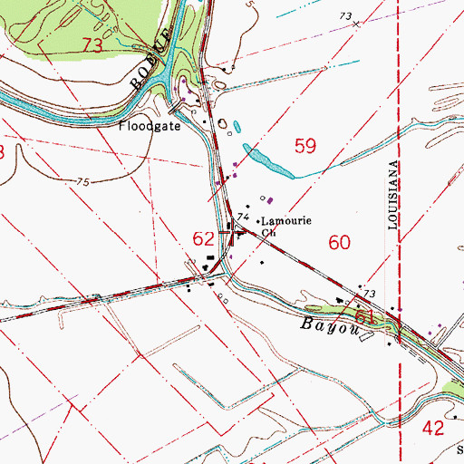 Topographic Map of Lamourie Baptist Church, LA