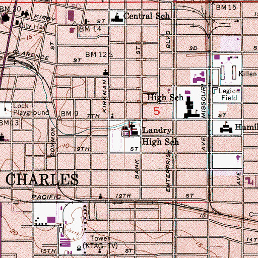 Topographic Map of Saint Louis Catholic High School, LA