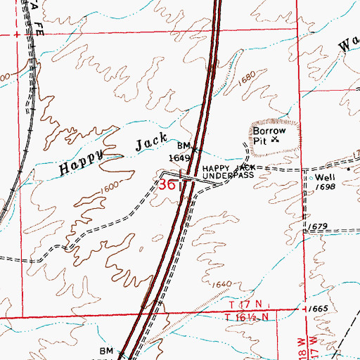 Topographic Map of Happy Jack Underpass, AZ