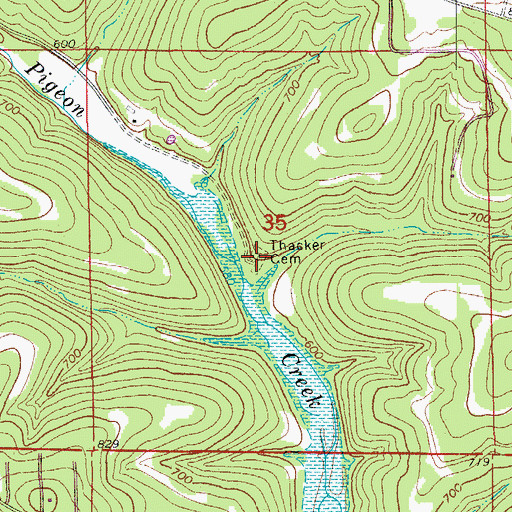 Topographic Map of Thacker Cemetery, AR