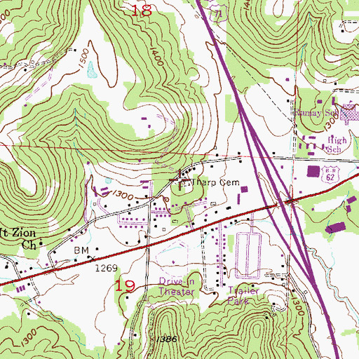 Topographic Map of Tharp Cemetery, AR
