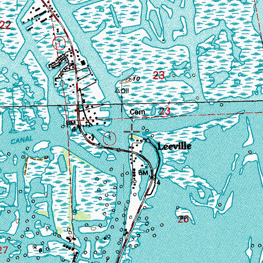 Topographic Map of Leeville, LA