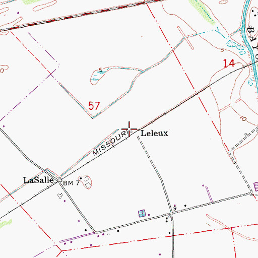 Topographic Map of Leleux, LA