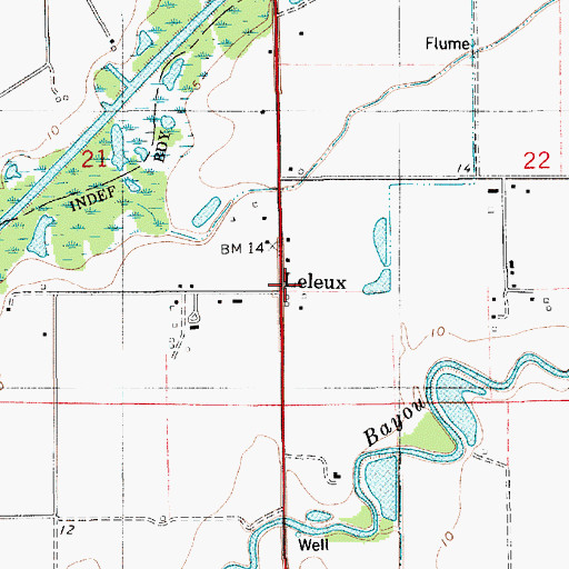 Topographic Map of Leleux, LA