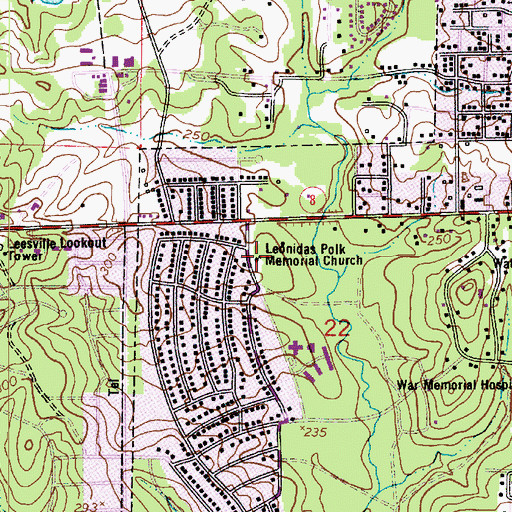 Topographic Map of Leonidas Polk Memorial Church, LA