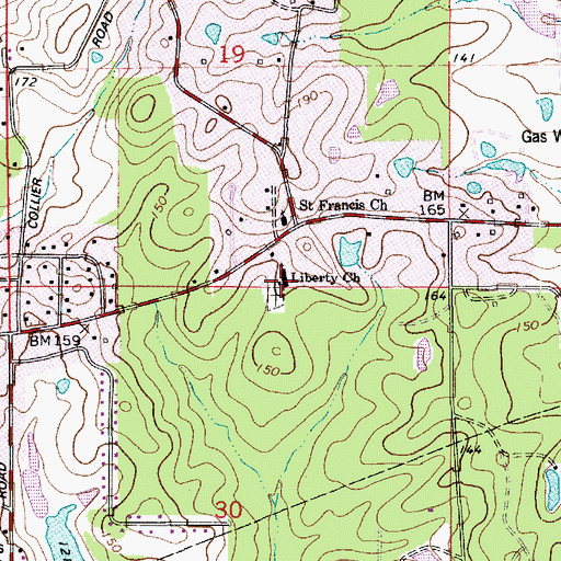 Topographic Map of Liberty Baptist Church, LA