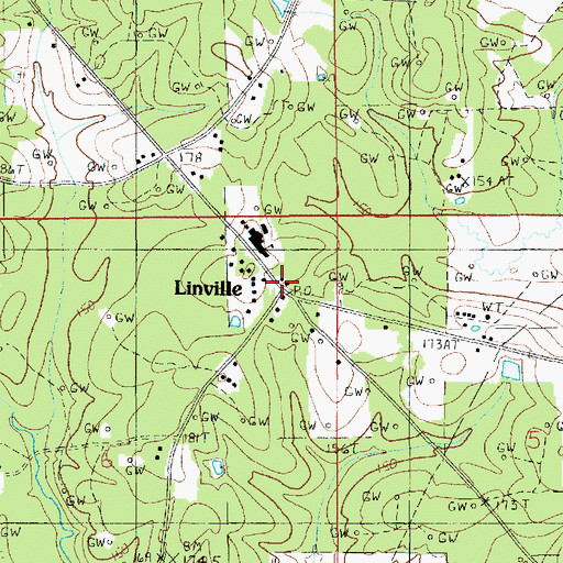Topographic Map of Linville, LA