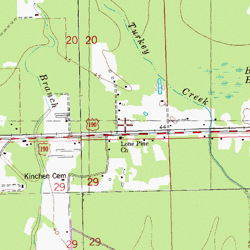 Topographic Map of Lone Pine Church of God, LA