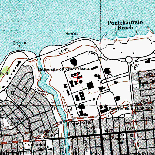 Topographic Map of University of New Orleans, LA