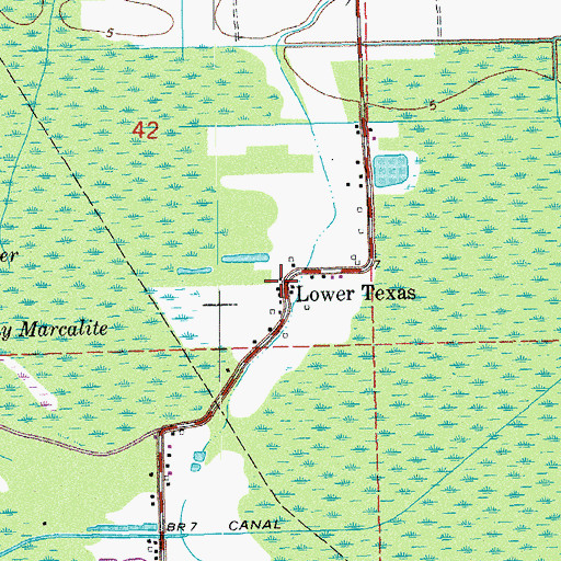 Topographic Map of Lower Texas, LA