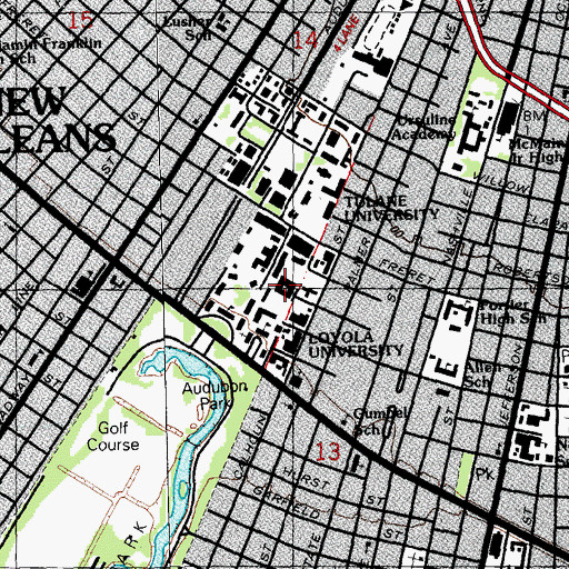 Topographic Map of Loyola University New Orleans, LA