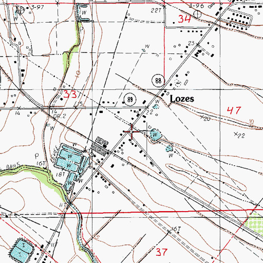 Topographic Map of Lozes, LA