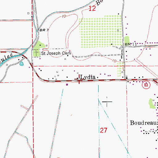 Topographic Map of Lydia, LA