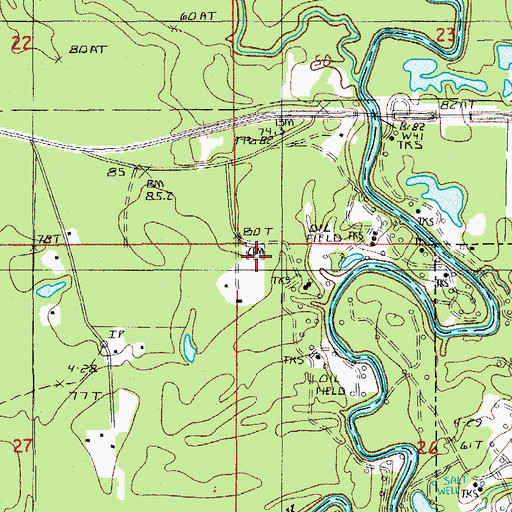 Topographic Map of Magnolia Cemetery, LA