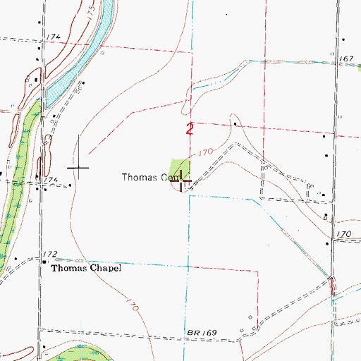 Topographic Map of Thomas Cemetery, AR