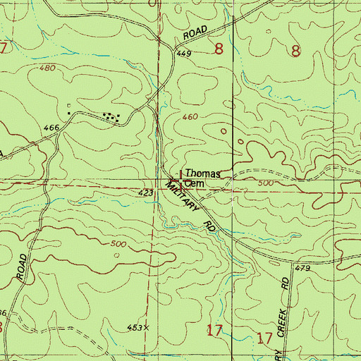 Topographic Map of Thomas Cemetery, AR