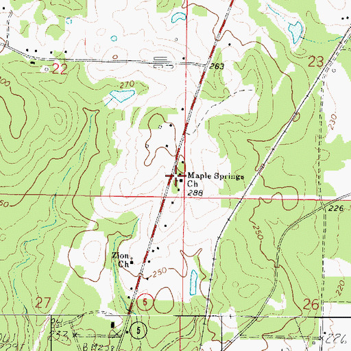 Topographic Map of Maple Springs Baptist Church, LA