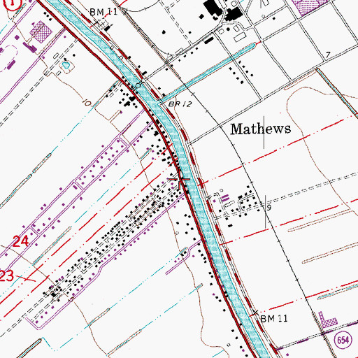 Topographic Map of Mathews, LA