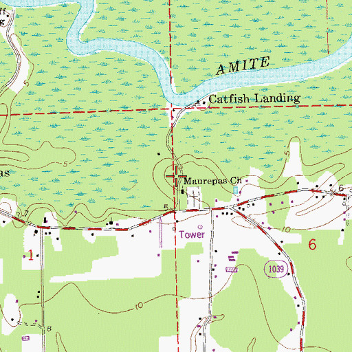 Topographic Map of Maurepas United Methodist Church, LA