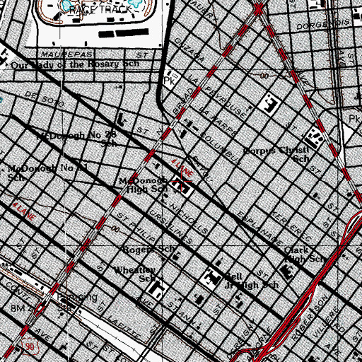 Topographic Map of John McDonogh Senior High School, LA