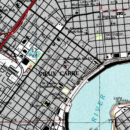 Topographic Map of McDonogh 15 KIPP School for the Creative Arts, LA