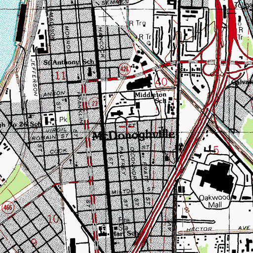 Topographic Map of McDonoghville, LA