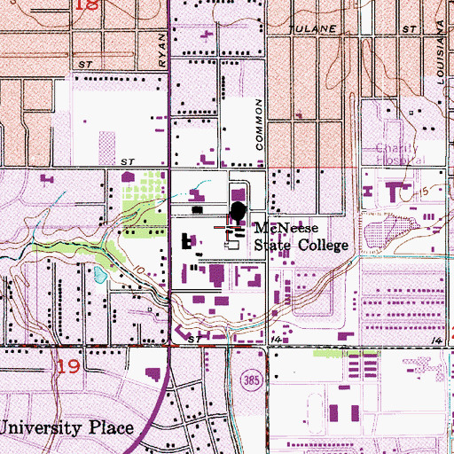 Topographic Map of McNeese State University, LA