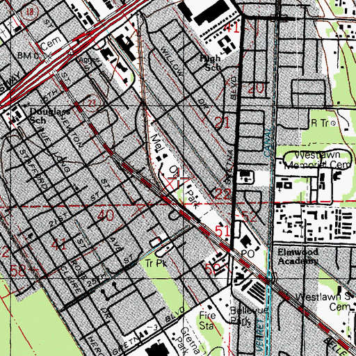 Topographic Map of Mel Ott Park, LA