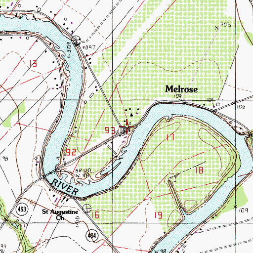 Topographic Map of Melrose, LA