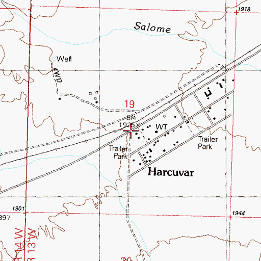 Topographic Map of Harcuvar, AZ