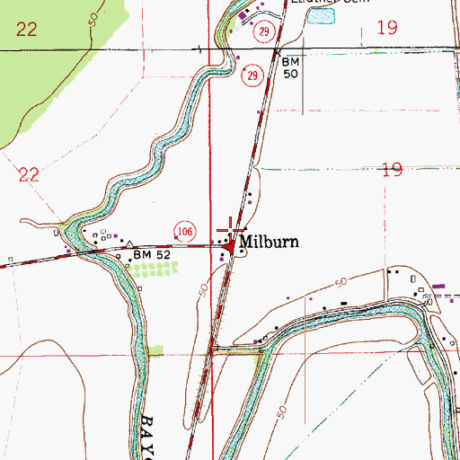 Topographic Map of Milburn, LA