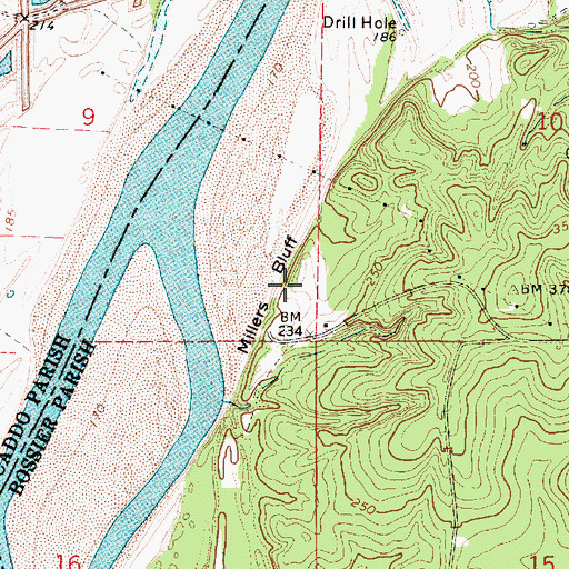 Topographic Map of Millers Bluff, LA