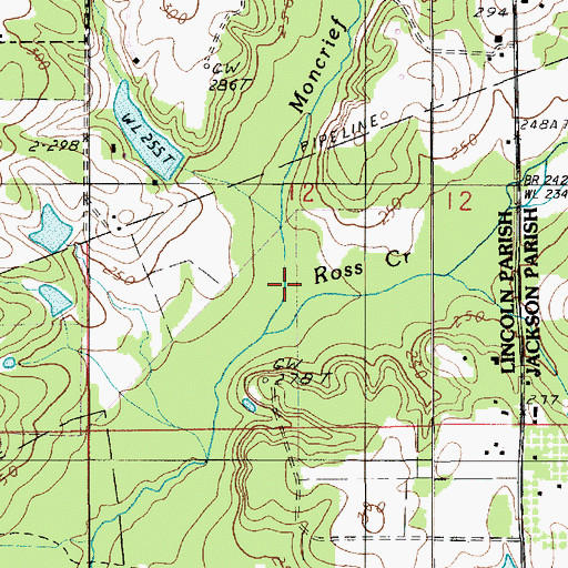 Topographic Map of Moncrief Creek, LA