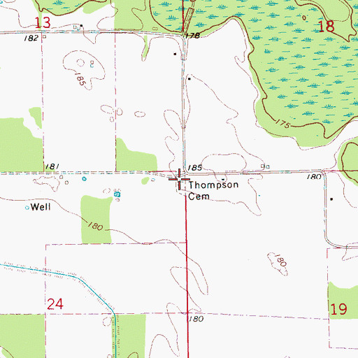 Topographic Map of Thompson Cemetery, AR