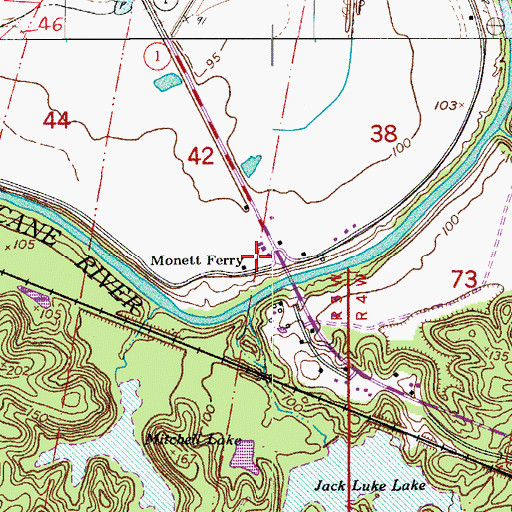 Topographic Map of Monett Ferry, LA