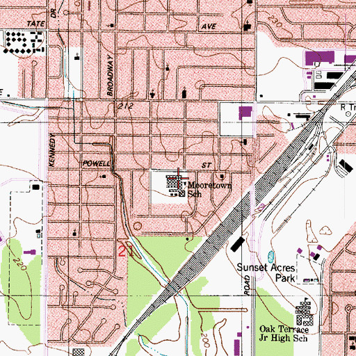 Topographic Map of Mooretown Elementary Professional Development School, LA