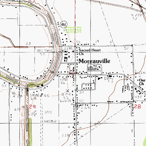 Topographic Map of Moreauville, LA
