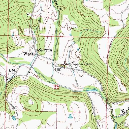 Topographic Map of Thompson Cemetery, AR