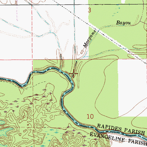 Topographic Map of Morgans Bayou, LA