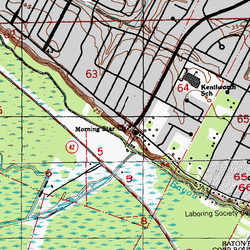 Topographic Map of Morning Star Baptist Church, LA