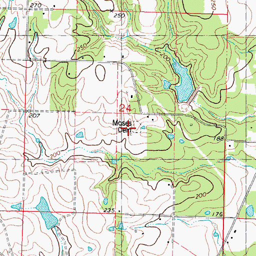 Topographic Map of Moses Cemetery, LA