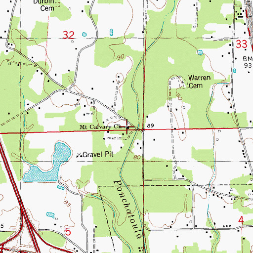 Topographic Map of Mount Calvary Baptist Church, LA
