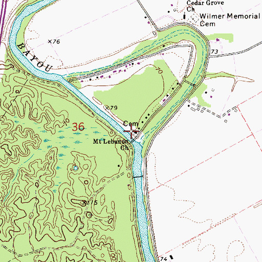 Topographic Map of Mount Lebanon Baptist Church, LA