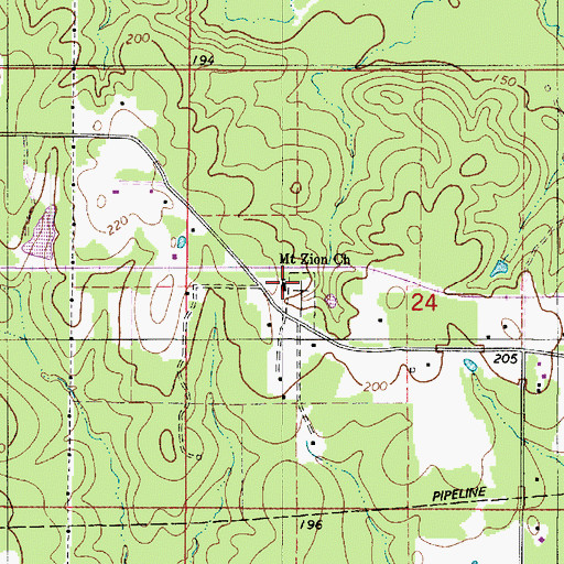 Topographic Map of Mount Zion Church, LA