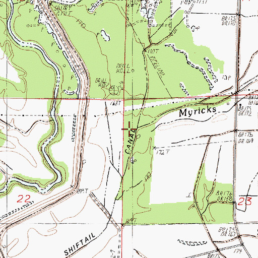 Topographic Map of Myricks Bayou, LA